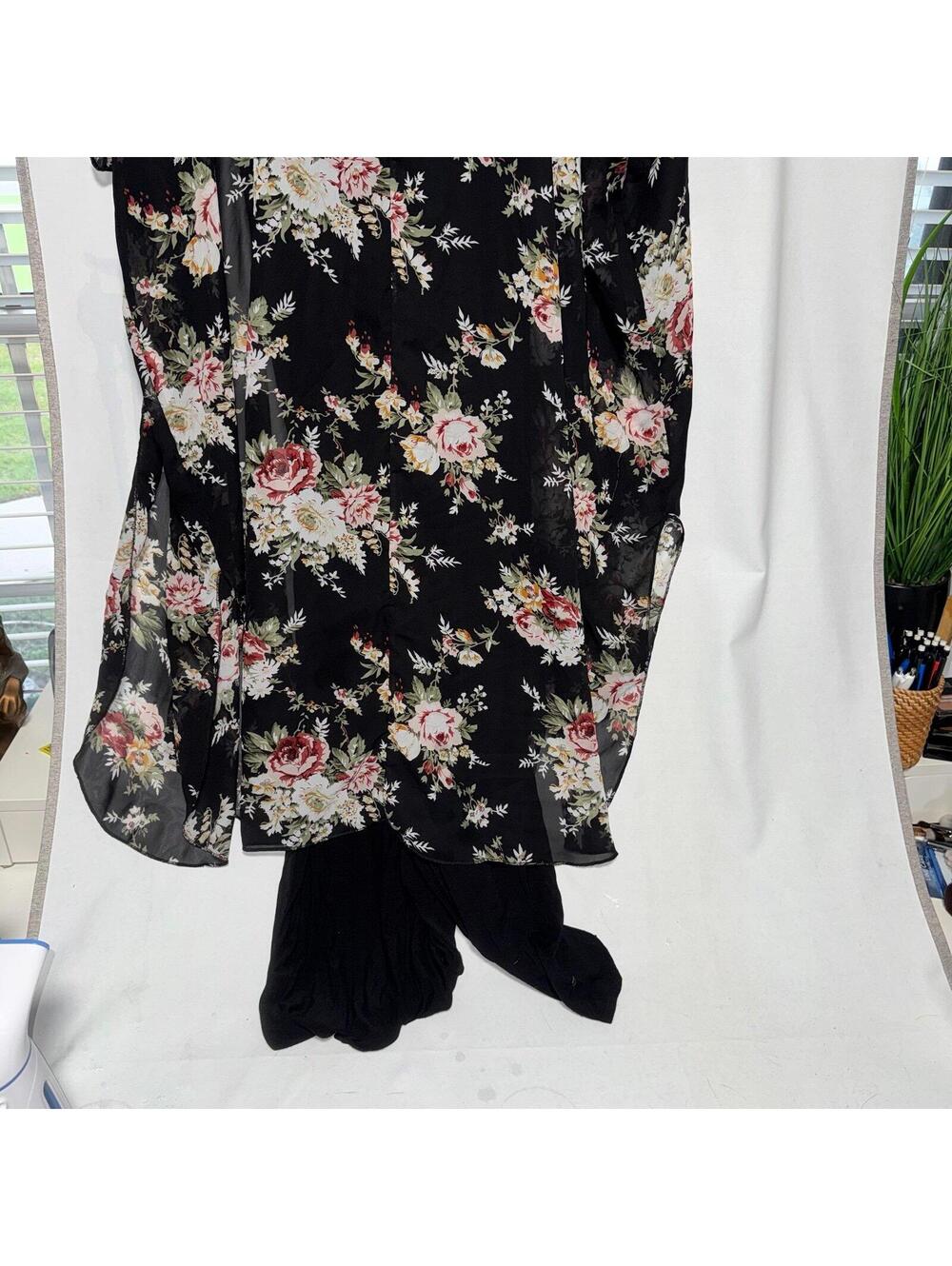 Black maxi dress with sheer floral kimono vibe sportswear 1x - Picture 7 of 7